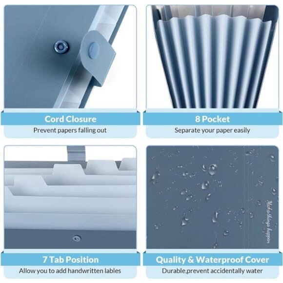 Expanding File Organizer with 8 Pockets, Accordion File Folders with Labels,Blue - Picture 3 of 7